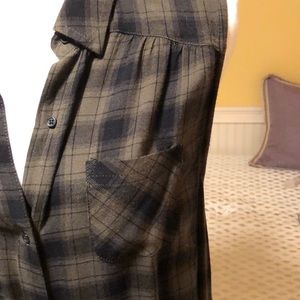 Massimo Sleeveless Shirt Dress Green Black Plaid